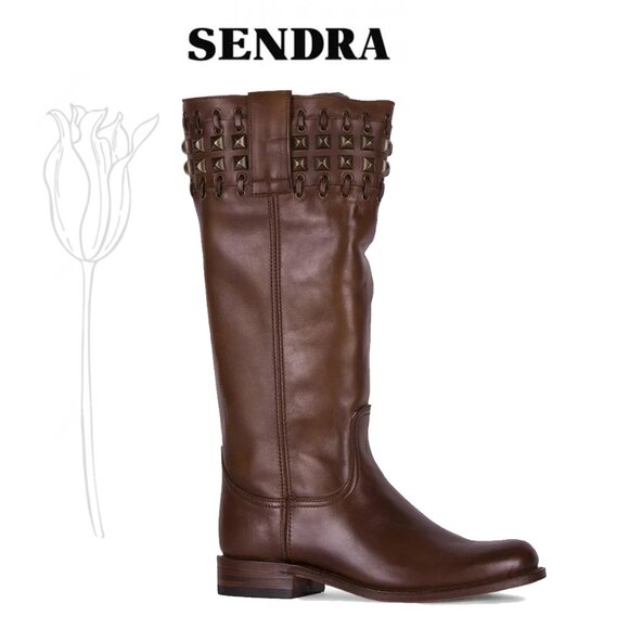 Sendra Shoes - SENDRA 9177 Brown Studded Pull On Style Riding Boots